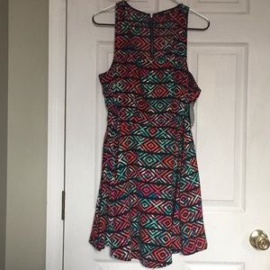 Multicolored skater dress. NWT Lg